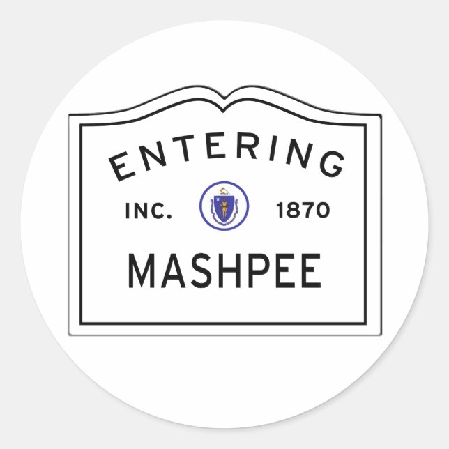 Sticker Rond Entrée de la ville de Mashpee MA (Devant)