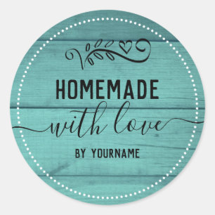 Sticker Rond Entreprise Amour Faite Maison Bois Bleu Rustique