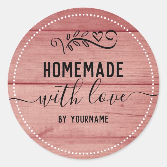 Sticker Rond Entreprise d'amour fait maison en bois rose rustiq (Devant)