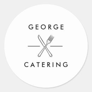 Sticker Rond Entreprise de Catering Logo Fourchette Couteau Cro