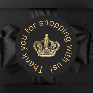 Sticker Rond Entreprise de couronne d'or noir merci