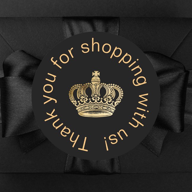Sticker Rond Entreprise de couronne d'or noir merci (Créateur téléchargé)