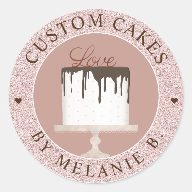 Sticker Rond Entreprise de gâteau cristal rose Gâteau au chocol (Devant)