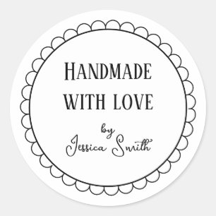 Sticker Rond Entreprise fait main avec amour noir et blanc