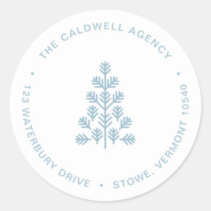 Sticker Rond Entreprise Holiday Tree Dusty Blue Adresse