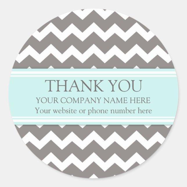 Sticker Rond Entreprise Merci Aqua Grey Chevron (Devant)