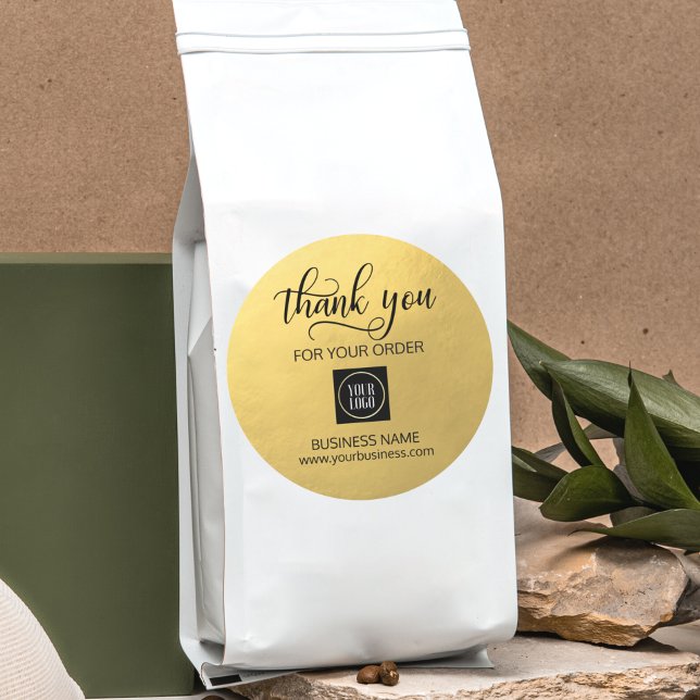 Sticker Rond Entreprise Merci Or Noir | Ajouter un LOGO (Créateur téléchargé)