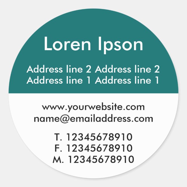 Sticker Rond Entreprise/profil Turquoise et blanc à deux tons (Devant)