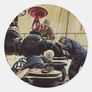 Sticker Rond Entreprise Vintage, Plateforme Pétrolière sur l'Oc