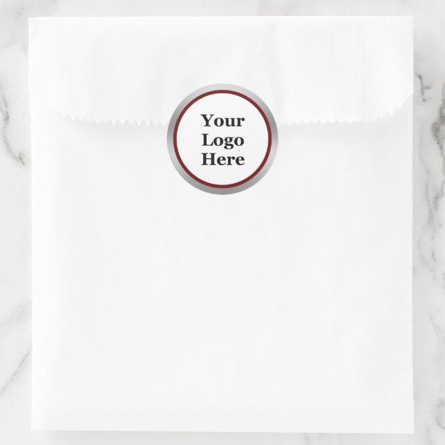 Sticker Rond Entreprise Votre Logo Ici Argent Blanc Rouge foncé (Sac)