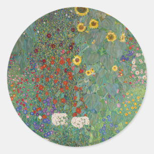 STICKER ROND ENVELOPE SEAL : KLIMT : JARDIN AVEC SOUCHES