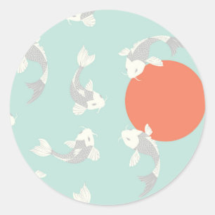 STICKER ROND ENVELOPE SEAL : STYLE JAPONAIS : MOTIF DE POISSON 