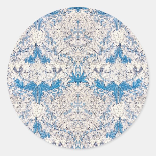 STICKER ROND ENVELOPE SEAL : WILLIAM MORRIS : BLUE HONEYSUCKLE (Devant)