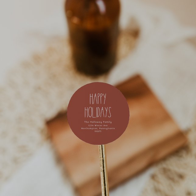 Sticker Rond Enveloppe Boho Rouge en terre cuite Joyeux vacance (Créateur téléchargé)