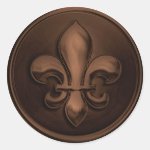 Sticker Rond Enveloppe Brown Fleur de Lis Revêtement Embossé