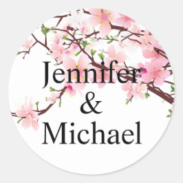 Sticker Rond Enveloppe cerise en fleurs Faire-part de mariage d