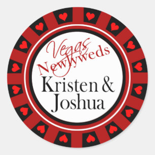 Sticker Rond Enveloppe Chip Casino Las Vegas Kristen & Josh