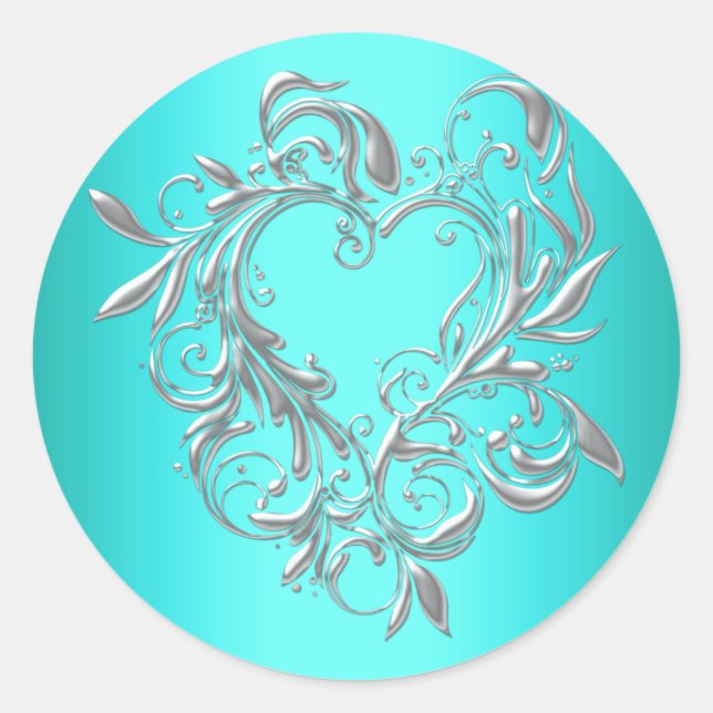 Sticker Rond Enveloppe Coeur Bleu turquoise Fête de phoque Favo (Devant)