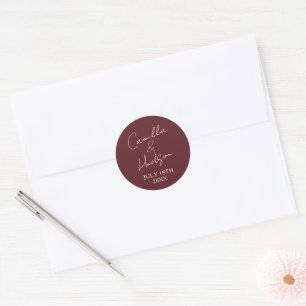 Sticker Rond Enveloppe de date de mariage à noms simples
