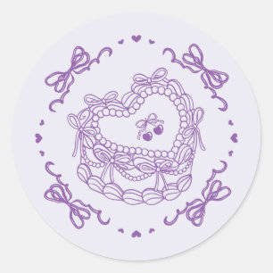 Sticker Rond Enveloppe de gâteau Coquette Coeur Rétro Bow