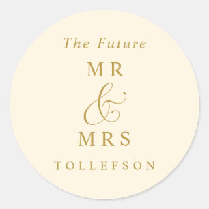 Sticker Rond Enveloppe de mariage crème or Luxe Élégant