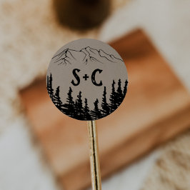 Sticker Rond Enveloppe de Mariage de monogramme de montagne Woo