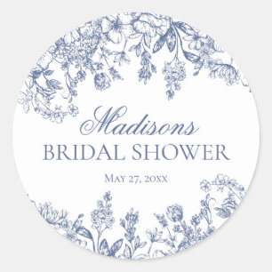 Sticker Rond Enveloppe de mariage fleurie en Chinoiserie bleue