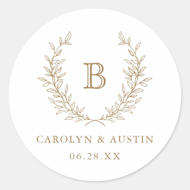 Sticker Rond Enveloppe de monogramme Mariage de couronne Laurel (Devant)