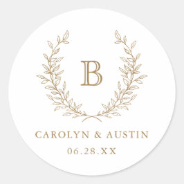 Sticker Rond Enveloppe de monogramme Mariage de couronne Laurel