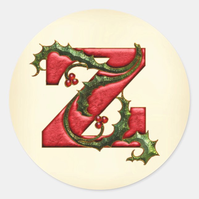 Sticker Rond Enveloppe de Noël Holly Monogram Z (Devant)