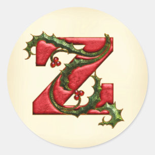 Sticker Rond Enveloppe de Noël Holly Monogram Z