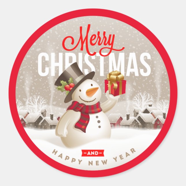 Sticker Rond Enveloppe de Noël Snowman Joyeux (Devant)