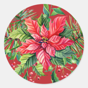 Sticker Rond Enveloppe de Poinsettia Christmas