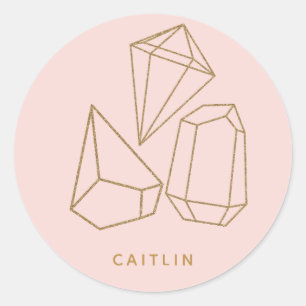 Sticker Rond Enveloppe de retour en or Gemstone Blush Rose