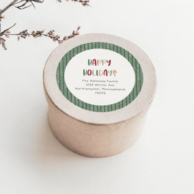 Sticker Rond Enveloppe décontracté Green Happy Holidays (Créateur téléchargé)