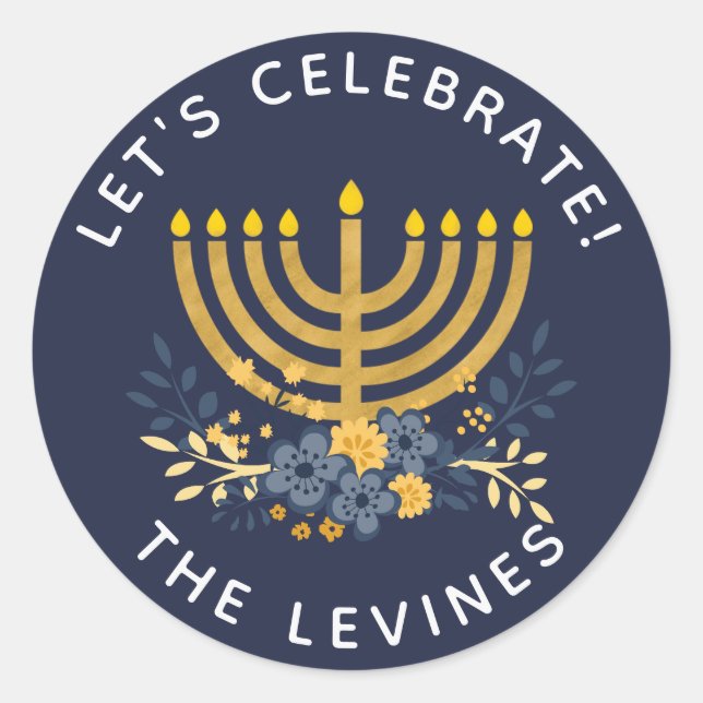 Sticker Rond Enveloppe d'invitation Sceau Menorah | Hanuakkah (Devant)