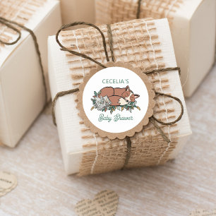 Sticker Rond Enveloppe du Baby shower Woodland Fox