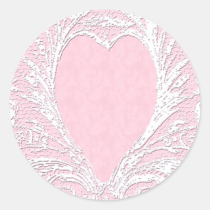Sticker Rond enveloppe du coeur de dentelle rose