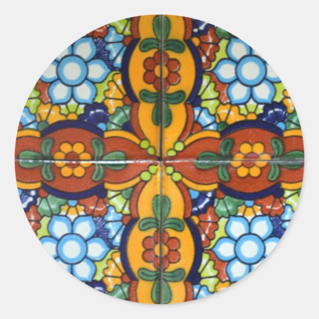 Sticker Rond Enveloppe en mosaïque Talavera mexicaine 20 sceaux (Devant)