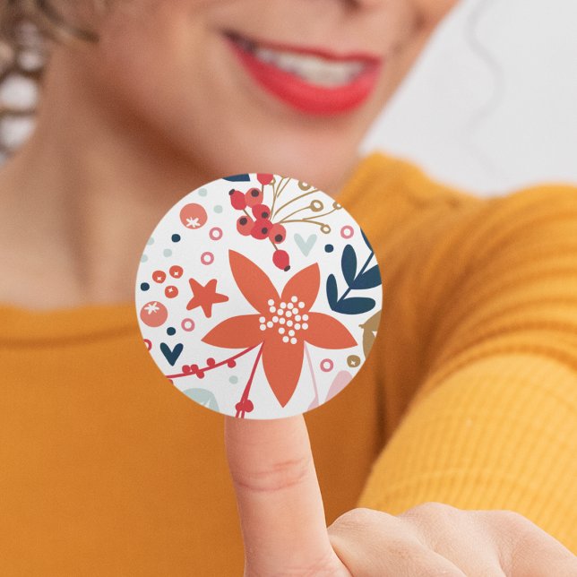 Sticker Rond Enveloppe Fête de Noël Florale (Créateur téléchargé)