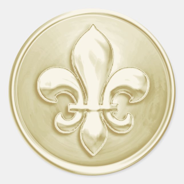 Sticker Rond Enveloppe ivoire Fleur de Lis Sceau Embossé Look (Devant)