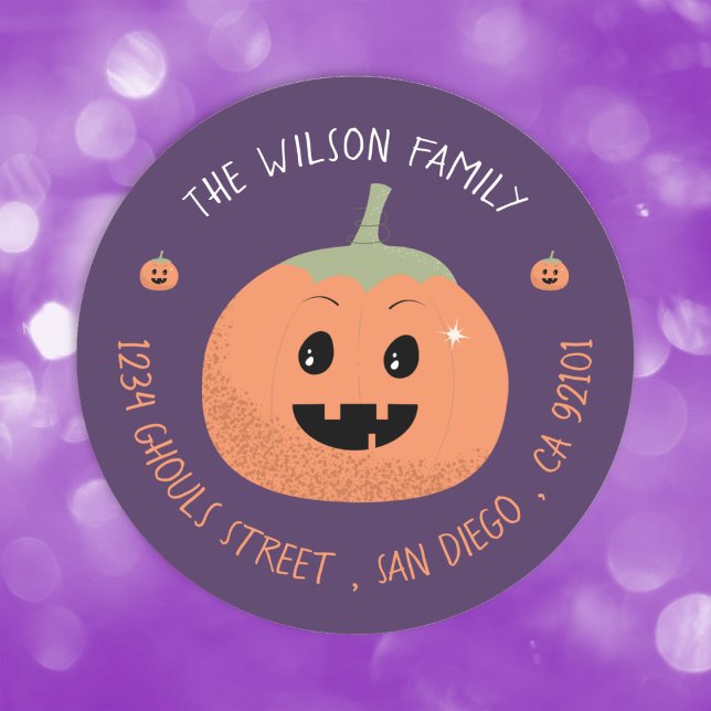 Sticker Rond Enveloppe Jack-O-Lantern violet Halloween (Créateur téléchargé)