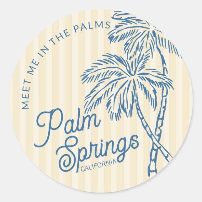 Sticker Rond Enveloppe Jaune Palm Springs Beach Party Favoriser (Devant)