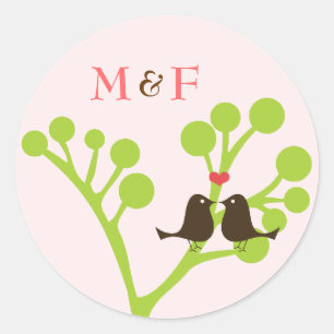 Sticker Rond Enveloppe Lovebirds (rose vif) / Sceau préféré