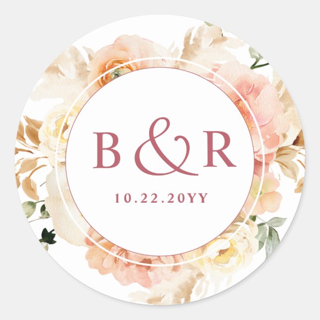 Sticker Rond Enveloppe Mariage Bourgogne / Favoriser (Devant)