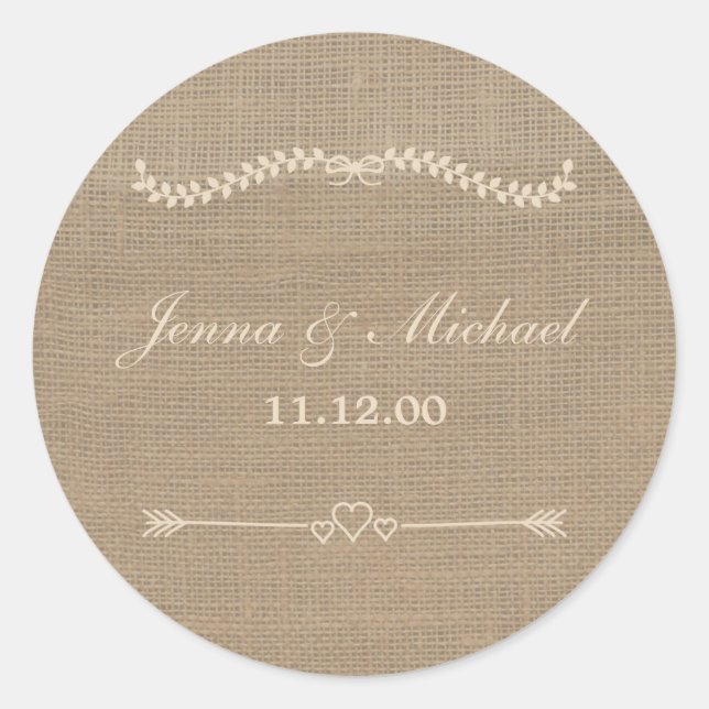 Sticker Rond Enveloppe mariage Burlap et dentelle joint rond (Devant)