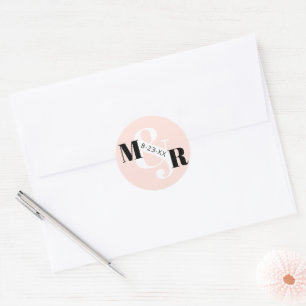 Sticker Rond Enveloppe Mariage de monogramme rose moderne