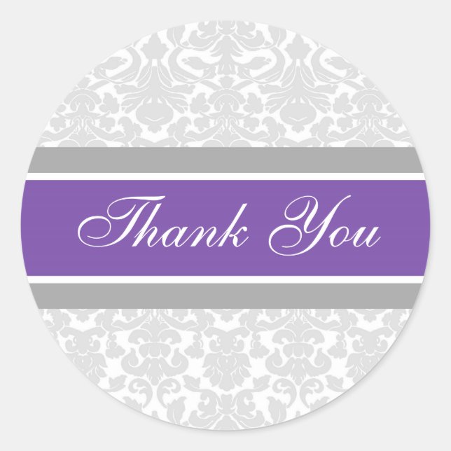 Sticker Rond Enveloppe Mariage en Merci damassé violet (Devant)