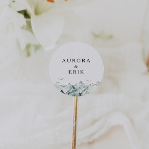 Sticker Rond Enveloppe Mariage Green et Gold Mountain