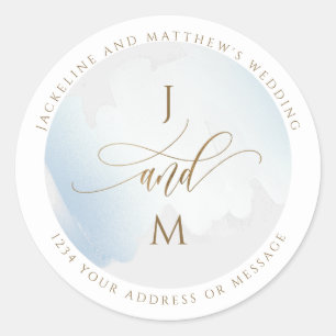 Sticker Rond Enveloppe Mariage gris et bleu sceau / Favoriser